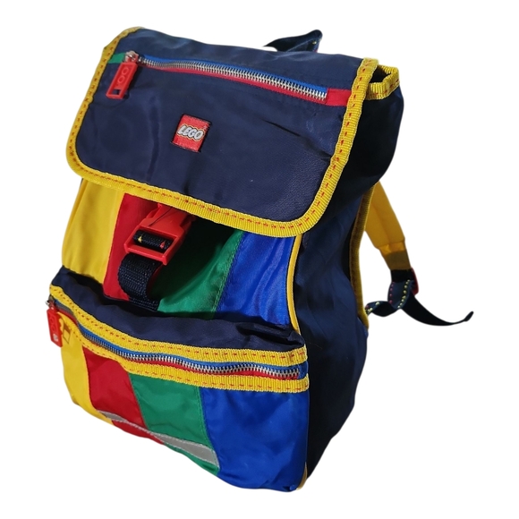 Vintage LEGO Primary Color Block Backpack Retro 90s Nylon School Bag Kids - Picture 3 of 11